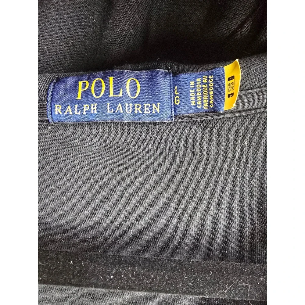 Polo Ralph Lauren Mens Black Full Zip Double Knit Hoodie jacket Large White Pony